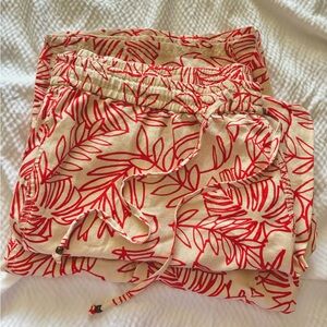 Lane Bryant Linen Blend Tropical Print Pull-On wide Leg Pants